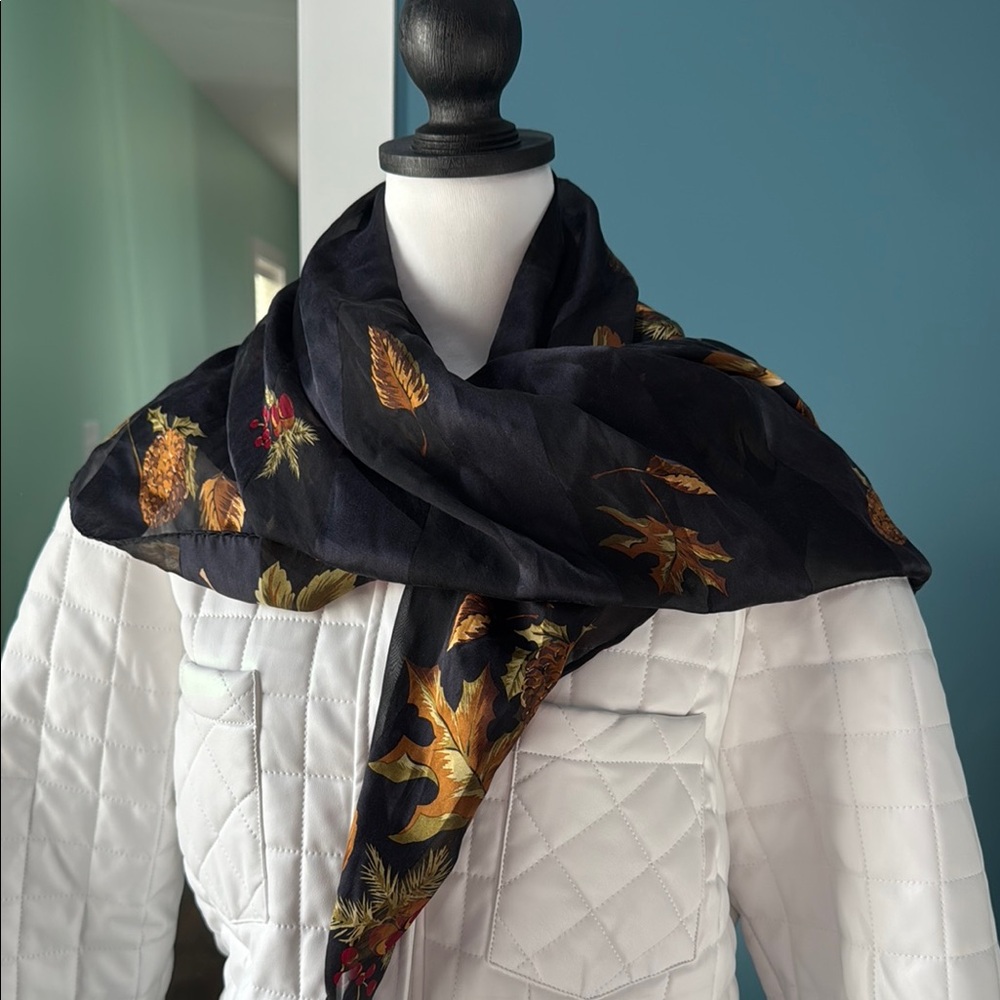 Cejon Black Scarf Elegant Accessories. Vintage 100% silk. 35” x 35”